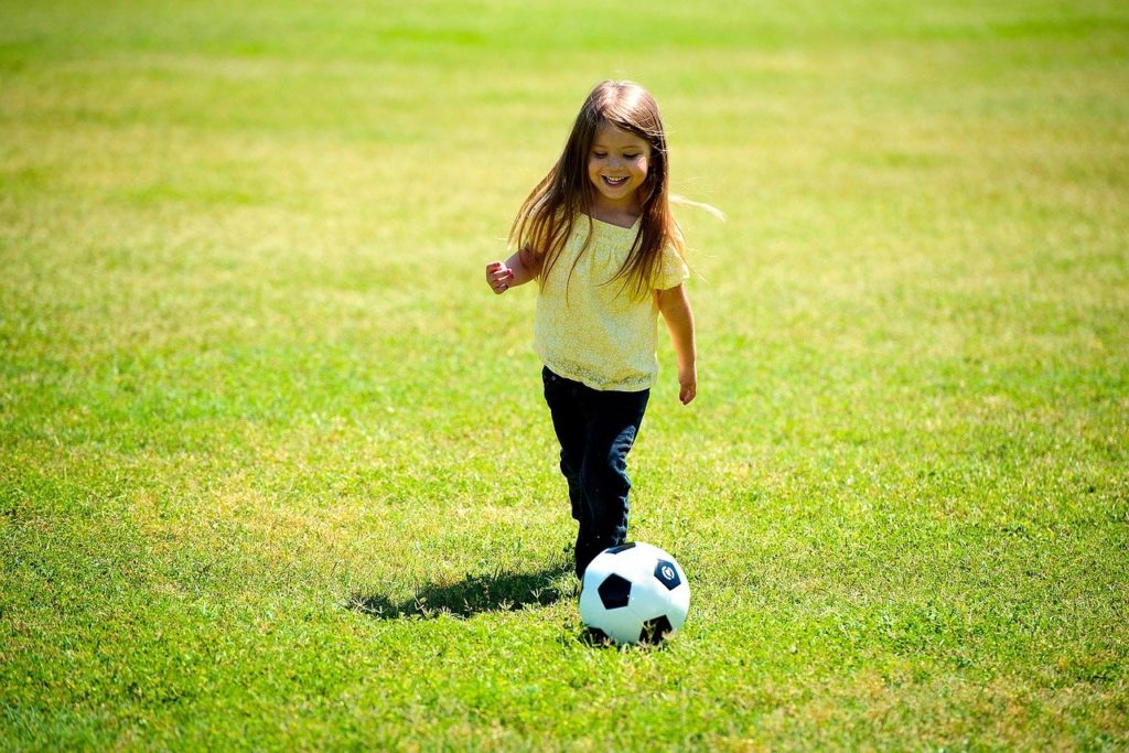 girl, playing, soccer